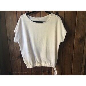 Michael Kori’s Woman Top Size XL Yellow Stripe Short Sleeve Drawstring Stretch